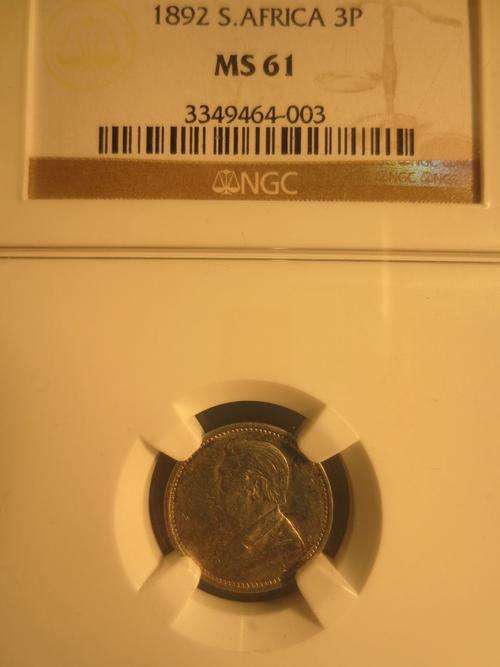 1892 ZAR Silver 3 PENCE NGC Graded MS61 | PERFECT UNC | Hern's Price UNC R32 500-00 |