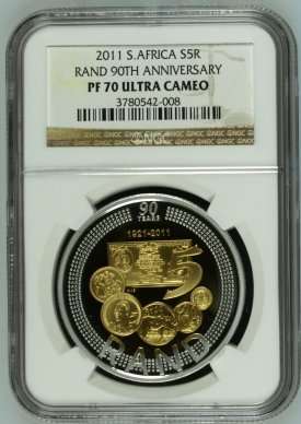 2011 SARB 90th Anniversary Silver R5 Bi-Colour Crown NGC PF70 | Perfect PROOF 70 |