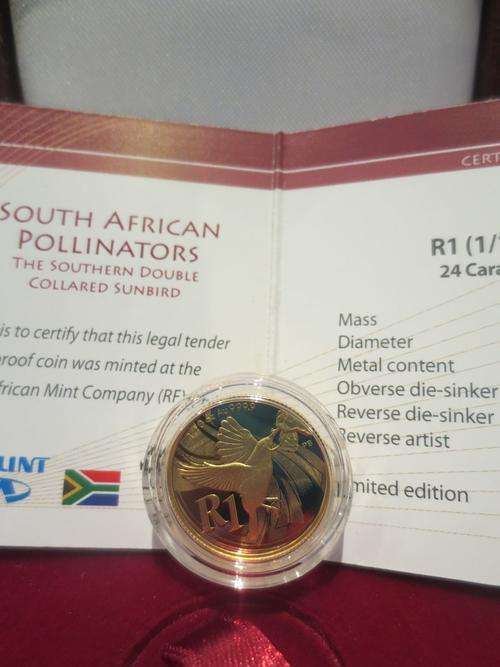 2014 South African Pollinators - The Southern Double Collared Sunbird 1/10th Gold 24 Carat | FUN |