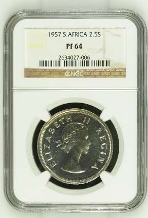 1957 SA Union Silver 2.5 Shilling NGC Proof 64 | Mintage: 1130 Only | KEY DATE |