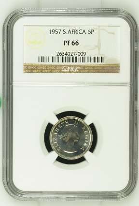 1957 SA Union Silver 6 Pence NGC Proof 66 | Mintage: 1130 Only | KEY DATE |