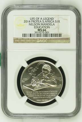 2014 Protea Nelson Mandela Education - Life of a Legend R1 Silver NGC MS66 | PERFECT UNC |