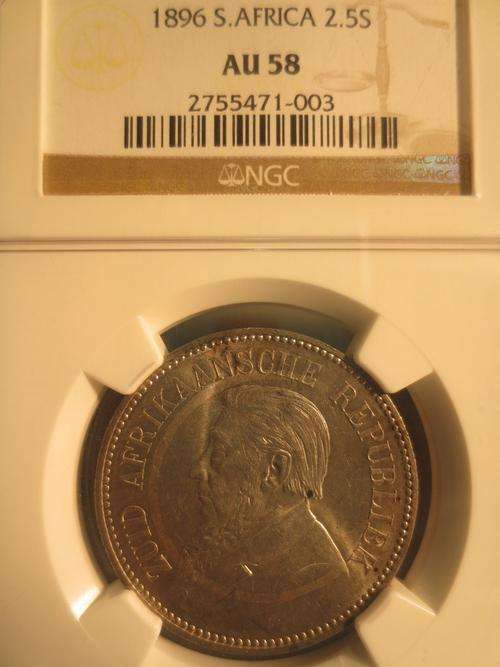 1896 ZAR SILVER 2.5 SHILLING (HALFCROWN) NGC GRADED AU58 | Almost Perfect | FUN SUNDAY |