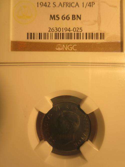 1942 SA Union 1/4 Penny NGC Graded MS66 | FINEST KNOWN | RARE THS NICE |