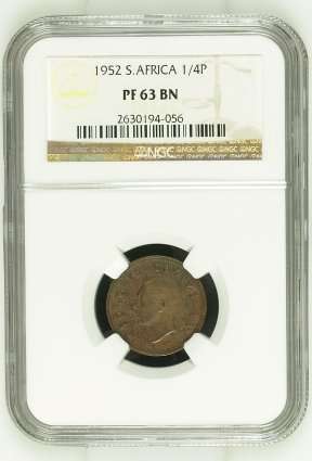 1952 SA Union 1/4 Penny NGC Graded PF63 BN
