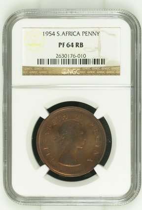 1954 SA Union Penny NGC Graded PF 64 RB