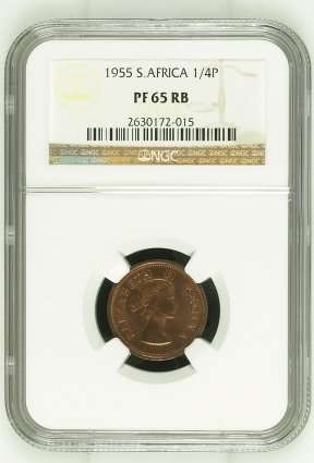 1955 SA Union 1/4 Penny NGC Graded PF65 RB | Mintage: 2850 |
