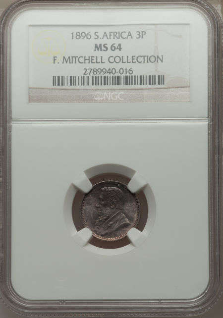 1896 ZAR Silver 3 Pence NGC Graded MS64 | BRILLIANT UNC | VERY HIGH GRADE |