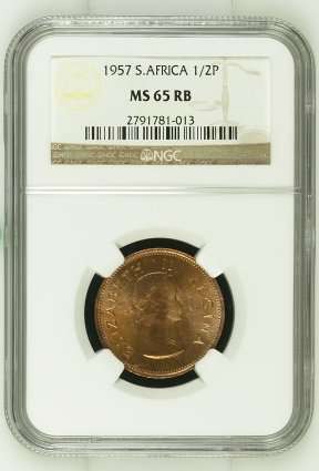 1957 SA Union 1/2 Penny NGC Graded MS 65 RB | 2ND HIGHEST GRADE |  ONLY 1 GRADED HIGHER |