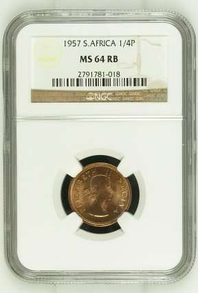 1957 SA Union 1/4 Penny NGC Graded MS64 RB | FINEST KNOWN | BRILLIANT UNC | FUN SUNDAY |