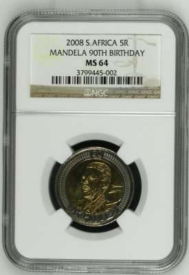 3 X 2008 Mandela 90th Birthday R5 NGC MS64 | BID PER COIN | FUN SUNDAY |