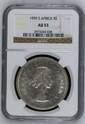 1959 SA Union Silver 5 Shilling NGC Graded AU53 | KEY DATE | FUN SUNDAY |