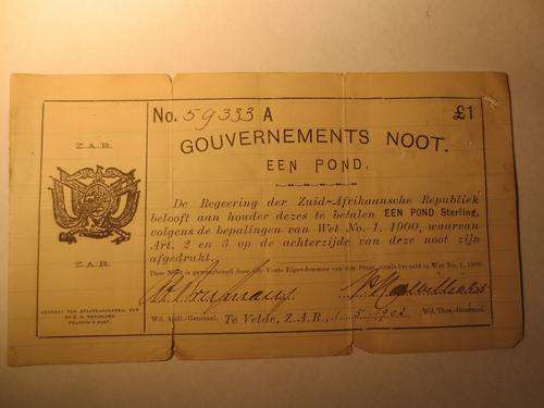 1900 ZAR EEN POND TE VELDE GOUVERNEMENTS NOOT | SCARCEST TYPE | RARE | FUN SUNDAY |