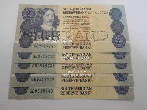 5 X 1984 G.P.C DE KOCK TWO RAND NOTES IN SEQUENCE | THIRD ISSUE | BID PER NOTE