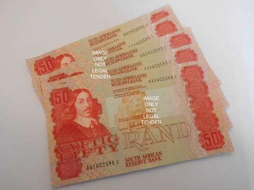 5 X 1984 G.P.C DE KOCK FIFTY RAND NOTES IN SEQUENCE | THIRD ISSUE | BID PER NOTE