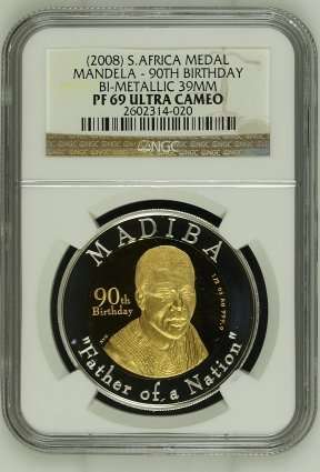 2008 Mandela 90th Birthday Half Oz Gold 24 Carat (999.99) NGC PF69
