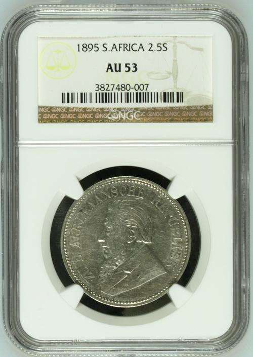 1895 ZAR SILVER 2.5 SHILLING (HALFCROWN) NGC GRADED AU53 | HERN'S PRICE EF - R50 000 |