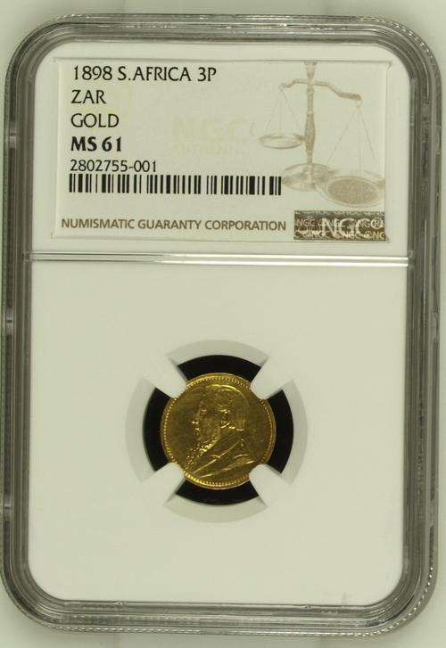1898 ZAR Gold 3 Pence NGC Graded MS61 - Sammy Marks Golden Tickey | A RARE FIND |