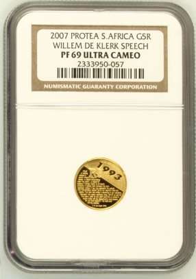 ### FW De Klerk Speech 1/10th Gold NGC Graded PF69 ### Crazy R1 Start ###