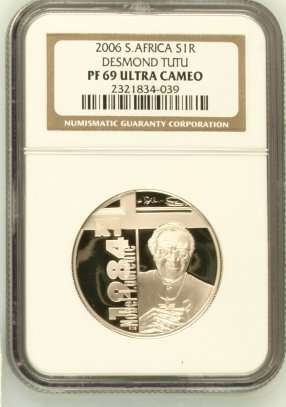 ### Ultra Rare ### Desmond Tutu R1 Silver NGC Graded PF69 ### Mintage 1375 ### Crazy R1 Start ###