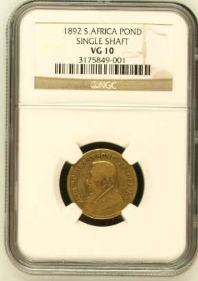 ### 1892 Single Shaft Pond NGC Graded VG10 ### Ultra Rare Single Shaft ### Scarcest ZAR Pond ###