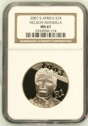 Nelson Mandela R1 Silver NGC Graded MS67 - Very High Grade - Rare in UNC @@@ R1 Start