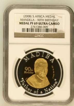 Mandela 90th Birthday Bi-Metal Half Oz Gold 24 Carat (999.99) NGC PF69 Ultra Cameo @@@ R1 Start