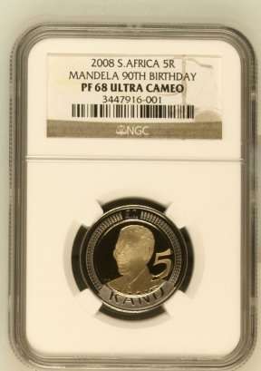Look @@@ Mandela 90th Birthday R5 NGC PROOF 68 Ultra Cameo @ R1 Start