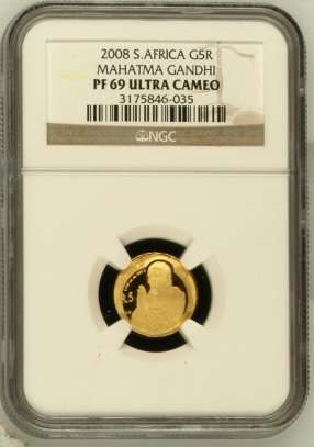 Mahatma Gandhi 1/10th Gold 24 Carat (999.99) NGC Graded PF69 ### R1 Start