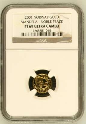 2001 Nelson Mandela 1/10th Gold 24 Carat (999.99) NGC PF69 Ultra Cameo @@@ Ultra Rare @@@ R1 Start