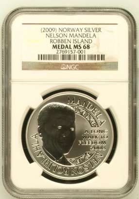 2009 Nelson Mandela - Robben Island 1oz Silver Medal NGC MS68 @@@ Ultra Rare @@@ R1 Start