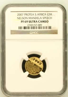 2007 Nelson Mandela Speech 1/10th Gold 24 Carat (999.99) NGC PF69 Ultra Cameo ### R1 Start