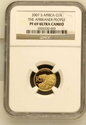 2007 Afrikaner People 1/10th Gold 24 Carat (999.99) NGC PF69 Ultra Cameo @@@ Mintage: 743 @ R1 Start