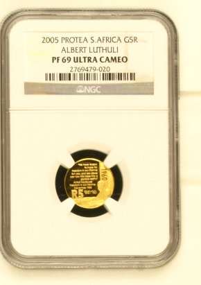 2005 Albert Luthuli 1/10th oz Gold 24 Carat (999.99) NGC Graded PF69 Ultra Cameo ### R1 Start