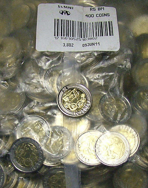 Sealed Bag of 400 x 2011 Rand Anniversary R5 Coins @@@ All in UNC Condition @@@ R1 Start