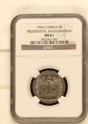 1994 Mandela Inauguration R5 NGC MS61 @@@ WOW @@@ R1 Start
