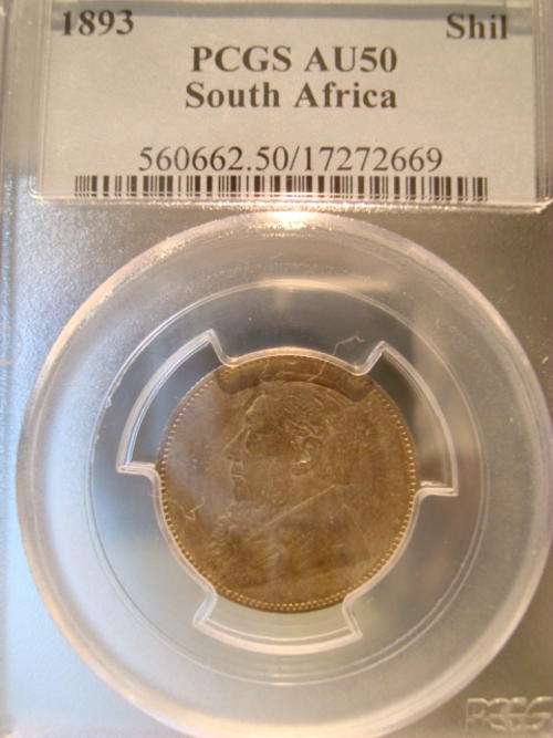 1893 ZAR 1 Shilling PCGS AU50 # Scarcest ZAR Silver # Herns Catalogue UNC is R200 000-00 # R1 Start
