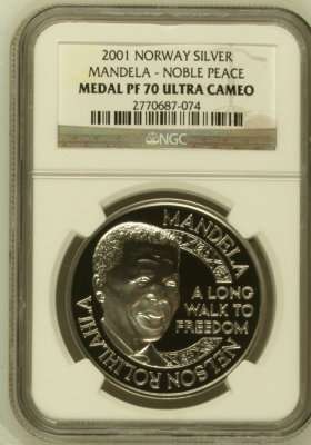 2001 Nelson Mandela Nobel Peace 1oz Silver NGC PF70 ### PERFECT PF70 ### R1 Start