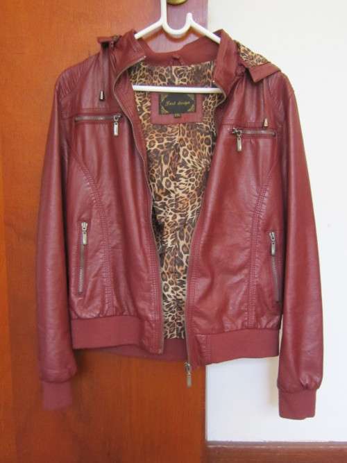 Ladies red biker-style jacket