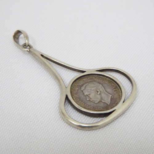 Vintage Sterling Silver pendant with 1945 tickey - Weighs : 4.7g