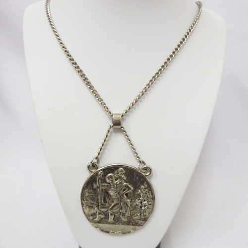 St. Christopher white metal pendant and necklace