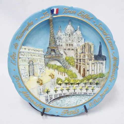 J Carlton Fait Main Hand painted hanging plate of Paris landmarks