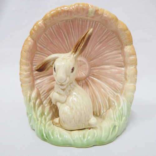 Vintage Sylvac bunny in front of mushroom vase (repaired)