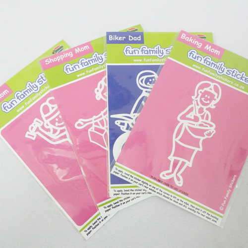 Lot of 4 Fun Family stickers - Gym mom, Shopping mom, Biker dad, Baking mom
