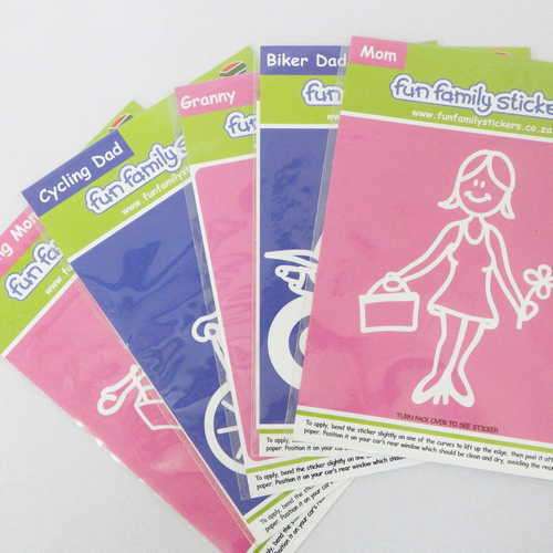 Lot of 5 Fun Family stickers - Shopping mom, Cycling dad, Granny, Biker dad, Mom
