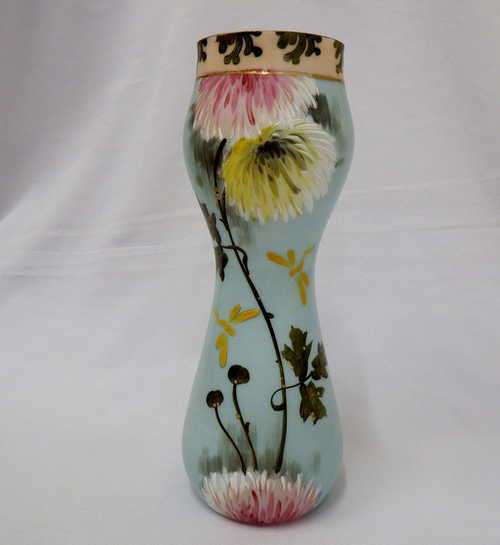 Beautiful hand painted glass vase - Height : 29 cm