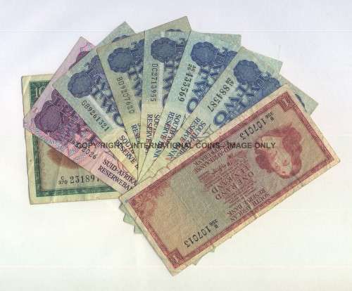 Lot of 8 old South African banknotes - well used - all different - @ CRAZY R1 start