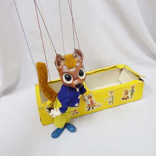 Pelham Puppets Tufty Squirrel marionette in box(damaged) - circa 1960 - Few small holes in jacket