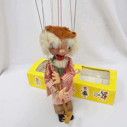 Pelham Puppets Farmer marionette in box - excellent condition - with rake and moving mouth