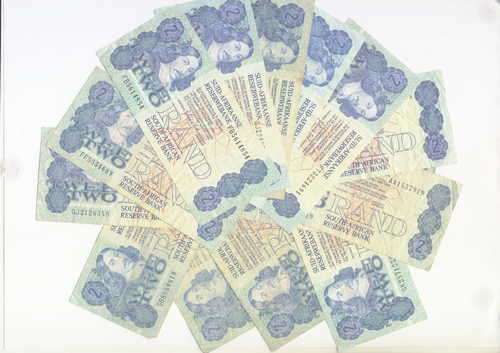 Lot of 15 South African two rand banknotes